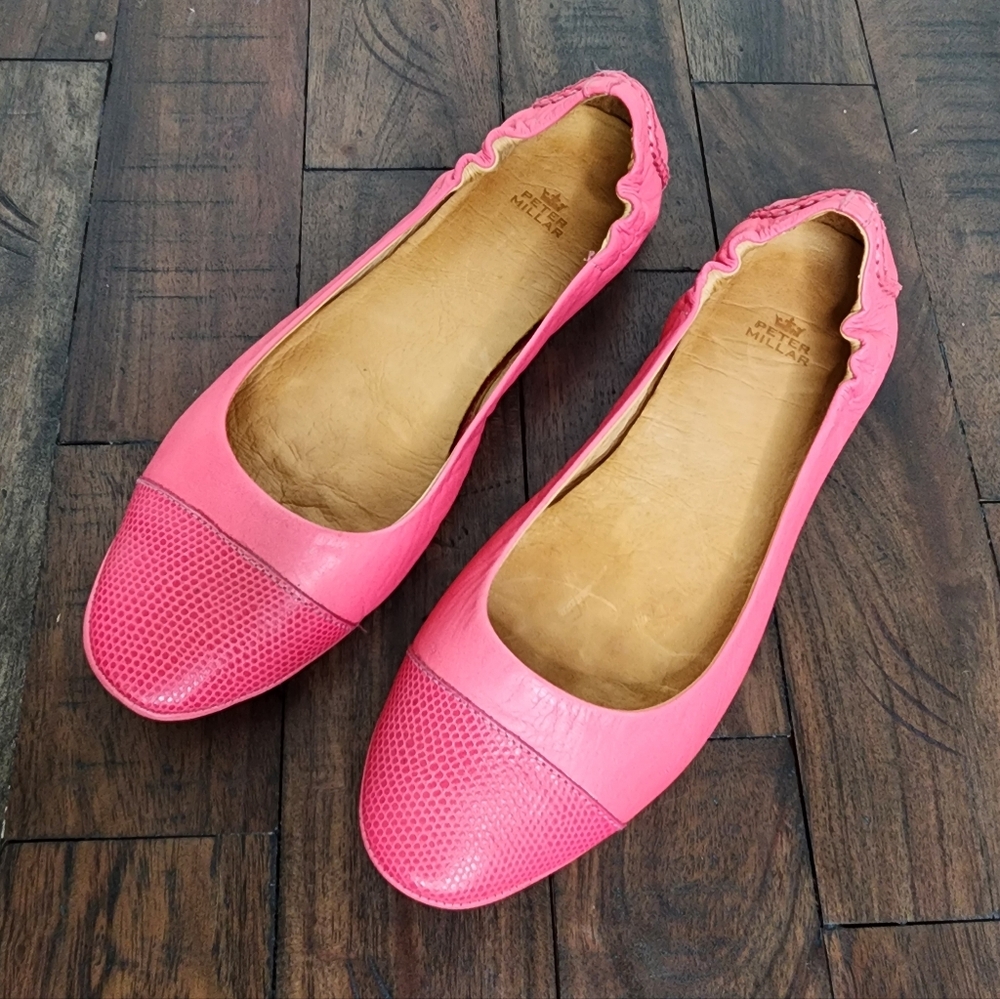 Peter Millar Pink Leather Cap Toe Max Cushioned Ballet Flats Sz 8 Driving Shoes